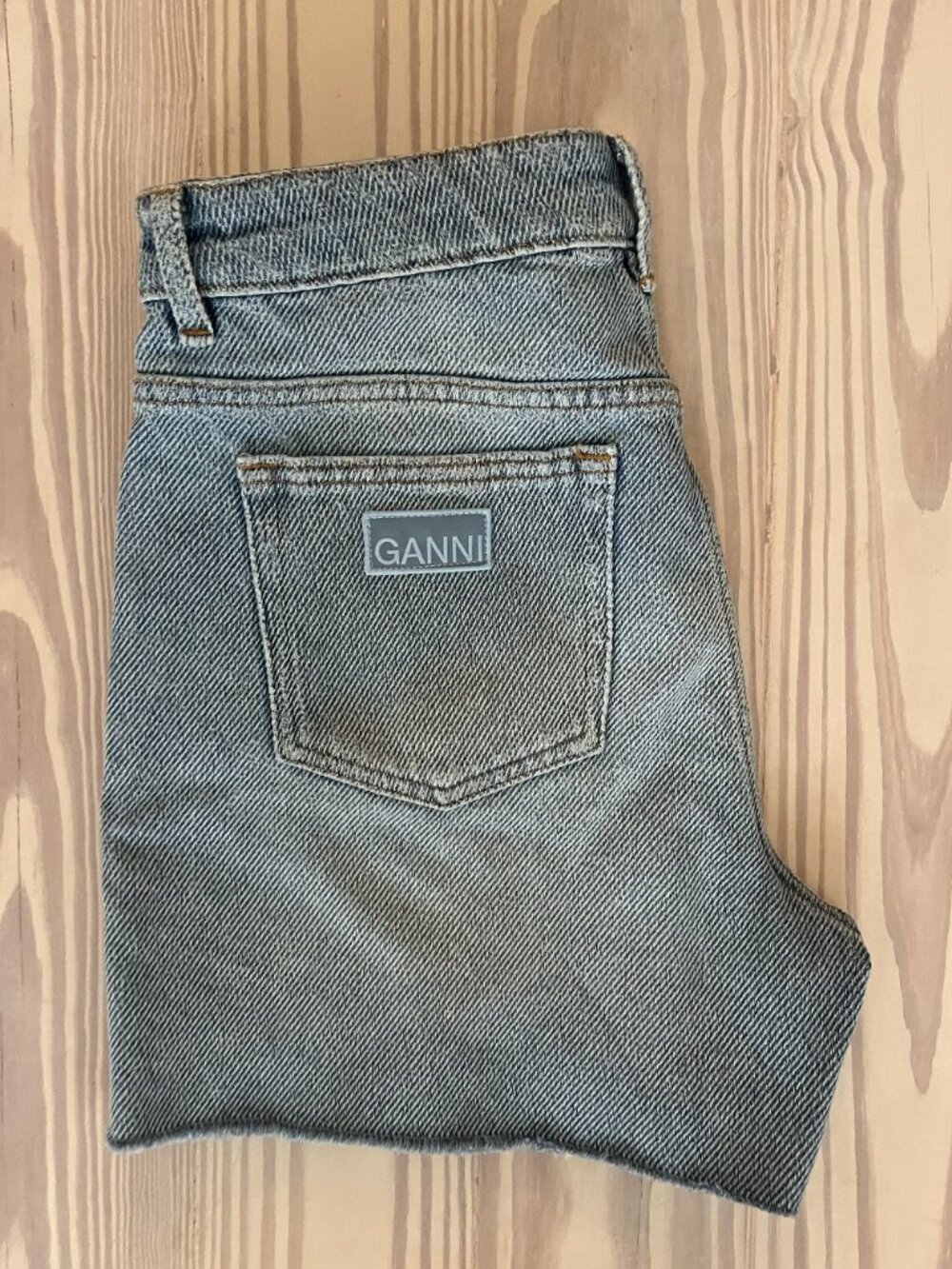 Ganni Faded Light Blue High-Rise Denim Shorts